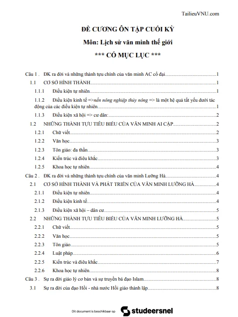 Đề cương Lịch sử văn minh thế giới 59 trang
