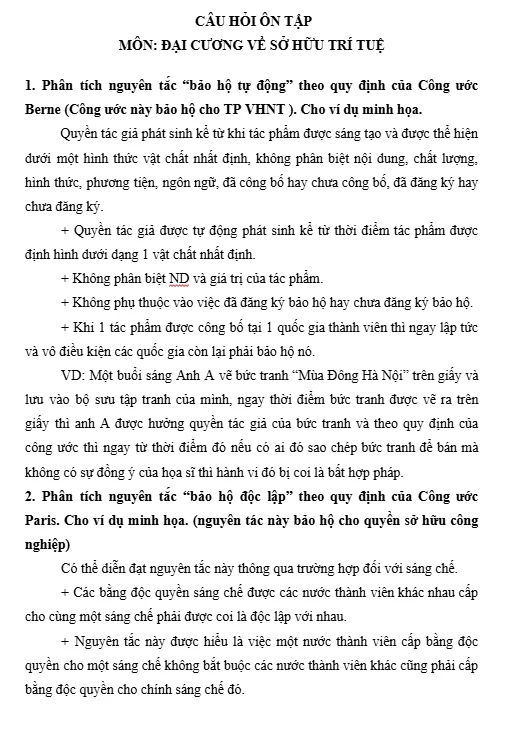 Bộ tài liệu môn Sở hữu trí tuệ USSH (4 file)