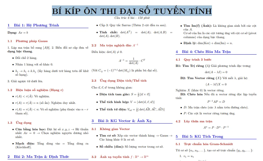 BÍ KÍP ÔN THI ĐẠI SỐ TUYẾN TÍNH CHO SINH VIÊN UET. TÀI LIỆU ĐẠI SỐ TUYẾN TÍNH VNU UET, TRƯỜNG ĐẠI HỌC CÔNG NGHỆ, ĐẠI HỌC QUỐC GIA HÀ NỘI